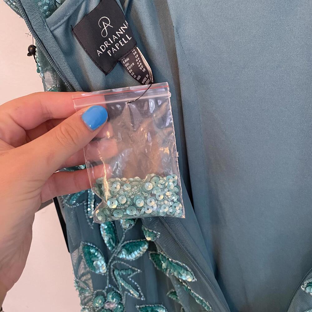 ADRIANNA PAPEL teal sequin beaded mother of the bride dress sz 14 - Picture 7 of 9